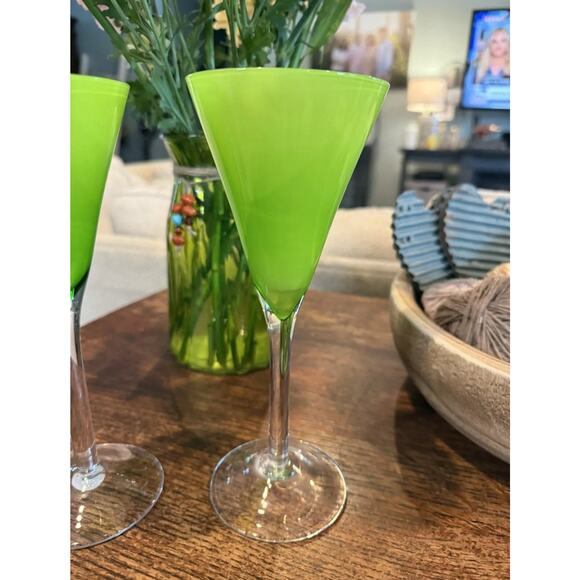 Pier 1 Imports Lime Green Martini Glasses 8” Entertaining Retro Style - Picture 2 of 4